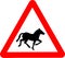 Vector image of traffic sign warning. Color clip art of international road sign in transport. Warning sign for horse on the road.