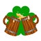 Vector image of two beer mugs. Celebrating St. Patrick`s Day.