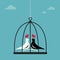Vector image of two birds in a cage.