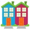 Vector Image of Two Brightly Colored Semi-Detached Houses