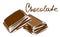 Vector image of two pieces of chocolate. Chocolate slices lie on each other. Quick sketch of sweets. Illustration with