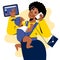 A vector image of a working mother with a baby.