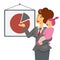 A vector image of a working mother with a baby making a presentation. A work and life balance image.