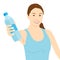 Vector image of a young woman giving a bottle of pure water
