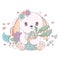 Vector images of a bunny in kawaii style. The cartoon character is made for a kids group of goods. The funny animal