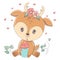 Vector images of a deer in kawaii style. The cartoon character is made for a kids group of goods. The funny animal