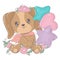 Vector images of a Dog in kawaii style. The cartoon character is made for a kids group of goods. The funny animal smiles