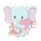 Vector images of a elephant in kawaii style. The cartoon character is made for a kids group of goods. The funny animal