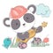 Vector images of a panda in kawaii style. The cartoon character is made for a kids group of goods. The funny animal