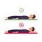 Vector incorrect correct back sleeping man posture