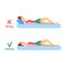 Vector incorrect correct sleeping posture of woman