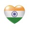 Vector India Flag Heart icon. Indian glossy emblem. Country love symbol. Isolated illustration