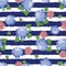 Vector indigo blue stripes seamless pattern with leaves and wild flower. Suitable for textile, gift wrap and wallpaper.