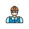 Vector industrial worker, engineer, builder, miner flat color line icon.