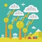 Vector Infographic Concept with Clouds, Lightings and Trees