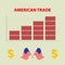 Vector infographic growing american import export - info graph in flat design with icon of dolar and flags united states o