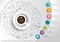 Vector Infographic template business ideas with a cup of coffee, light bulbs, colorful circles.