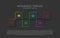 Vector infographic template with six dark squares with icons and descriptions. Modern process scheme