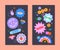 Vector insta story templates with patches and stickers in 90s style