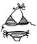 Vector insulated split swimsuit. hand-drawn bra and underpants of a women`s striped swimsuit with a doodle-style bow straps with