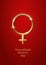 Vector International Women`s Day greeting card template. Golden Venus sign with International Women`s Day text on red