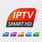 Vector IPTV Smart HD sign label. Smart box TV set of emblem isolated on transparent background. Vector illustration. EPS