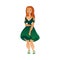 Vector irish redhead cute woman green dress