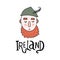Vector irishman and Ireland text. Cute positive souvenir postcard