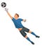 Vector isolated boy figure of a teenage football goalkeeper in blue sports uniform jumping and catching the ball