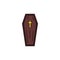 Vector isolated cartoon coffin. Halloween flat icon. Casket silhouette. Dia de los muertos symbol.