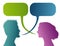 Vector isolated Colored profile silhouette with speech bubble. Talking between a man and a woman. Dialogue - discussion - chat com