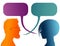 Vector isolated Colored profile silhouette with speech bubble. Talking between a man and a woman. Dialogue - discussion - communic