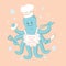 Vector isolated cute character chef octopus cooking