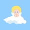 Vector isolated cute cupid boy dreaming on clouds in flat cartoon style
