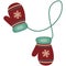 Vector isolated design illustration warm knitted mittens. Pair of cute bright red patterned elements for winter design