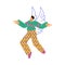 Vector isolated disproportionate character of man flies in the air with doodle wings. Inspired happy person in free