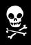 Vector isolated element of the skull and crossbones. hand-drawn skeleton white outline silhouette on black background for design