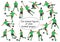 Vector isolated figures of asian football players and goalkeepers in green equipment in various poses and motion