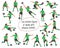 Vector isolated figures of asian women\'s football players and goalkeepers in green equipment in various poses and motion