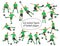 Vector isolated figures of football players and goalkeepers team in green equipment in various poses and motion training and