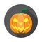 Vector isolated icon of glowing lantern jack with shadow for Halloween in flat.