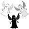 Vector isolated illustration black and white Halloween design of lined ghosts