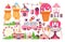 Vector isolated illustration business selling ice cream sale of food with machine, meal on wheels clown amusement park