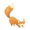 Vector isolated illustration of cartoon cheerful animal. A sly red fox with a fluffy tail prepares to jump or stretches