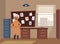 Vector isolated illustration of Detective man looks at detective board in the investigator's room, pinboard crime