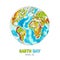 Vector isolated illustration of Earth planet. Happy Earth day card. Environmental, ecology, nature protection concept