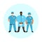 Vector isolated illustration with flat cartoon doctors. Happy smiling international team of paramedics and nurses are dressed in