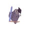 Vector isolated illustration of funny owl with a graduation cap on his head holds a pen and sits on a branch