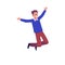 Vector isolated illustration of happy energetic man flying, dancing and jumping with fun and joy, active cheerful person