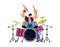 Vector isolated illustration of Rock band drummer plays the drums in disproportionate characters on white background